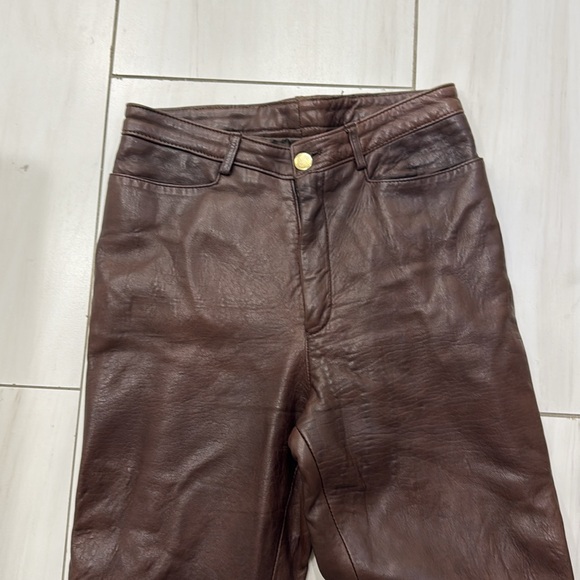Vintage Cynthia Rowley Brown Leather Pants Size 4 - Picture 2 of 11